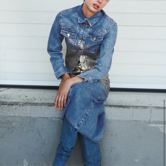ZARA Z1975 CROPPED METALLIC DENIM JACKET - Picture 4 of 4